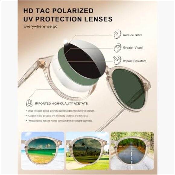 Acetate Frame Round Polarized Sunglasses UV Protection Retro Style main image 6